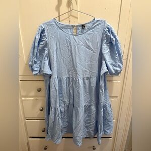 NWT SHEIN Curve 4XL Light Blue Tiered Puff-Sleeve Cotton Dress